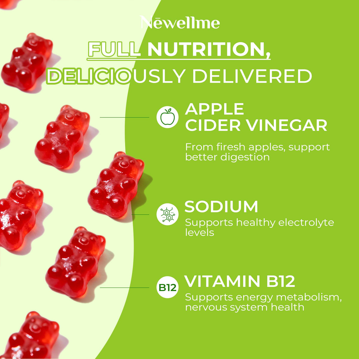 Gummies NEWELLME ACV avec Mère & B12 avec des fruits