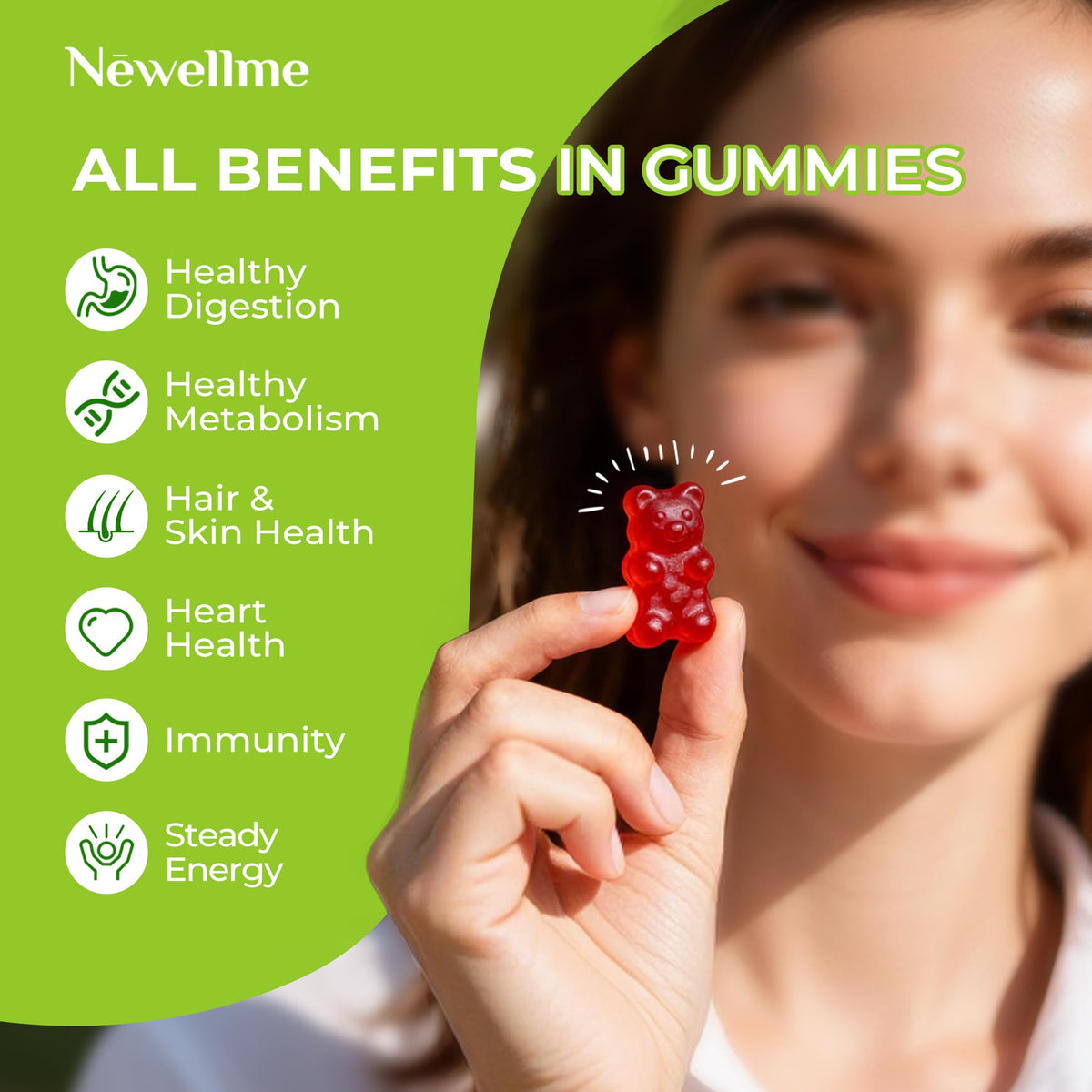 Gummies NEWELLME ACV avec Mère & B12 en gros plan