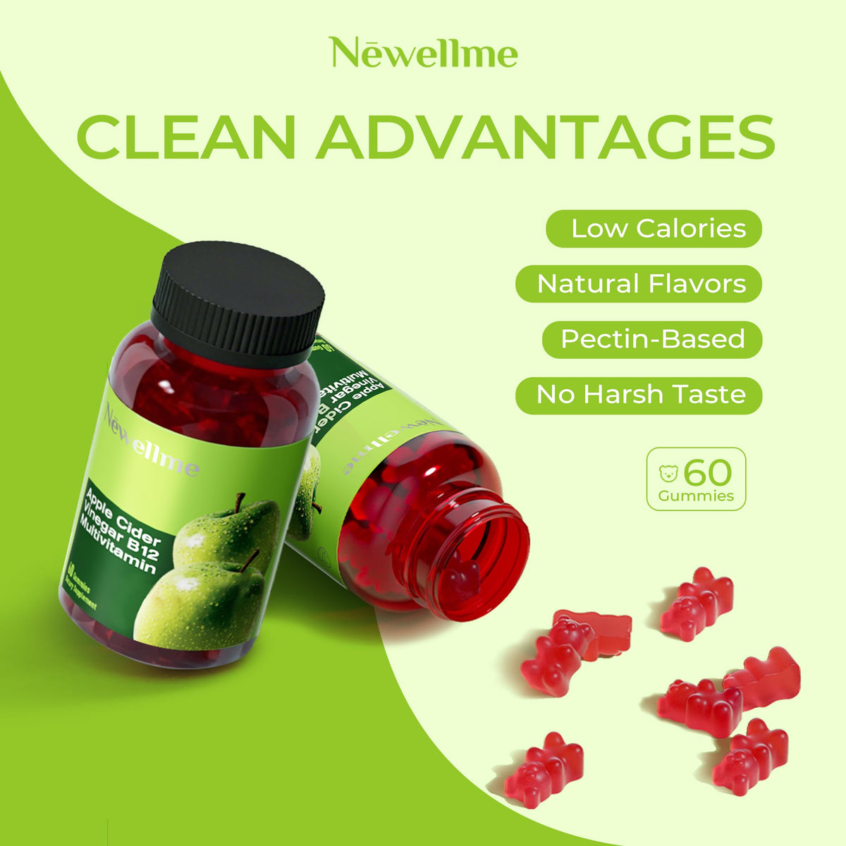 Gummies NEWELLME ACV avec Mère & B12 montrant la texture