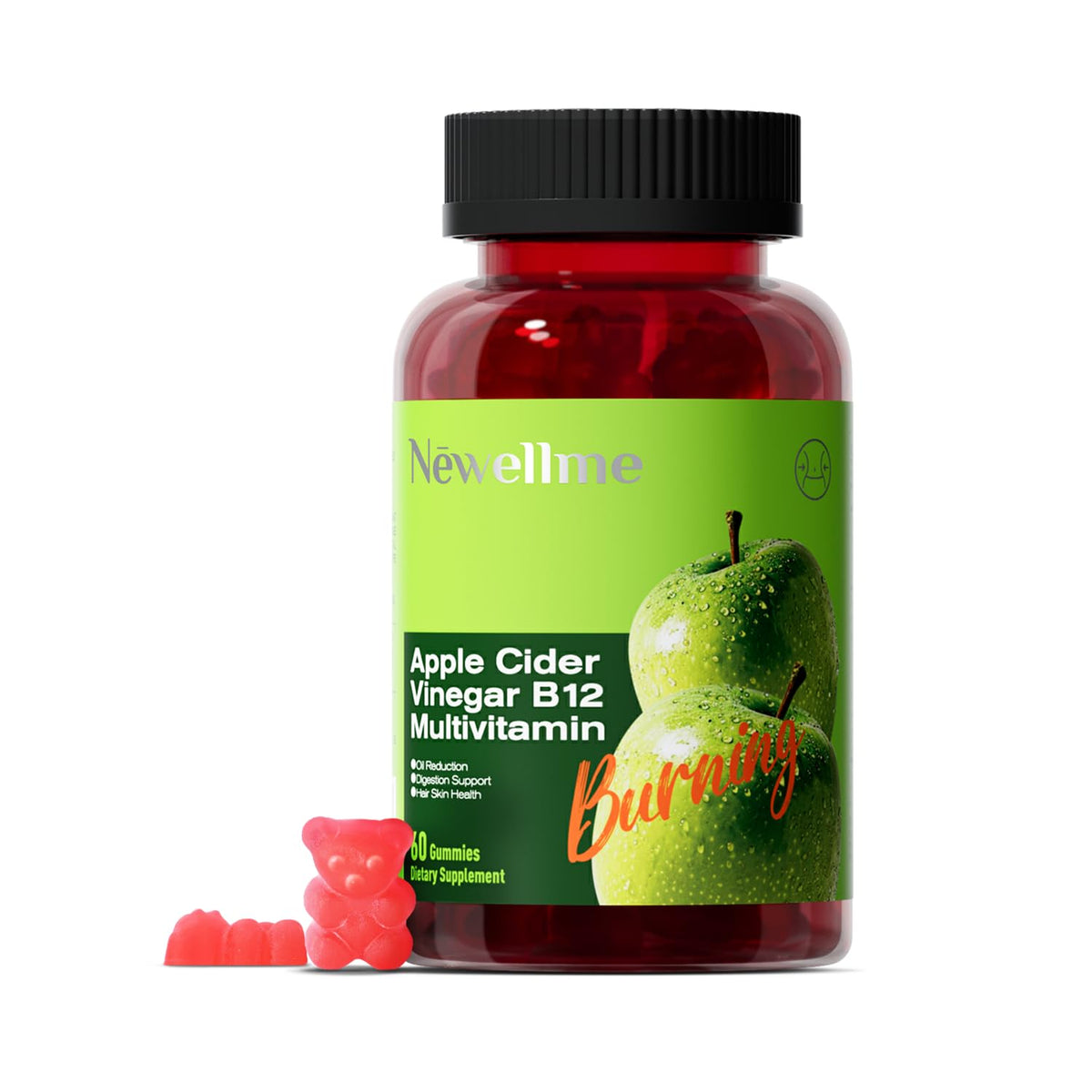 Gummies NEWELLME de vinaigre de cidre de pomme sans sucre, emballage avant