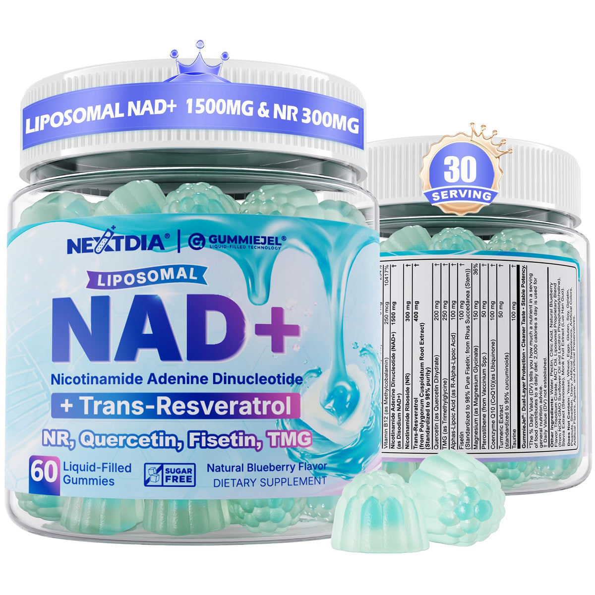 Gummies Nextdia 1500mg NAD+ en vue de face avec emballage