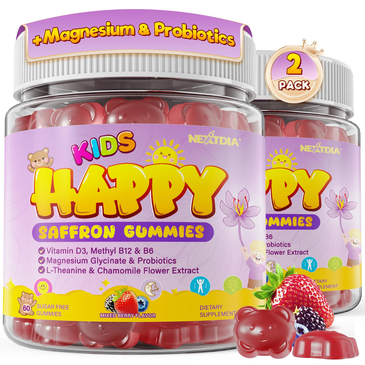 Gummies Nextdia au safran pour enfants, 449g, vue de face