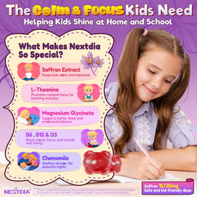 Gummies Nextdia au safran pour enfants, présentation sur une table