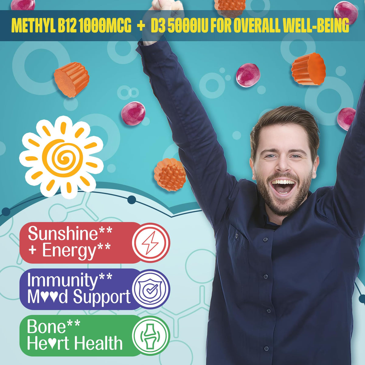 Gummies Nextdia avec une main tenant un gummy