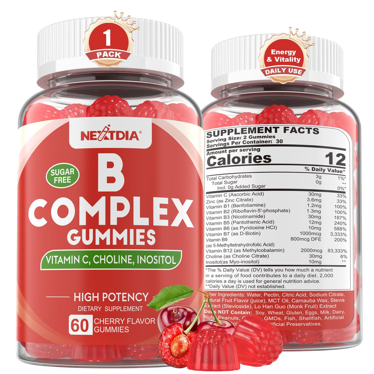 Gummies Nextdia Complexe de Vitamines B Methylées 60 Ct vue de face