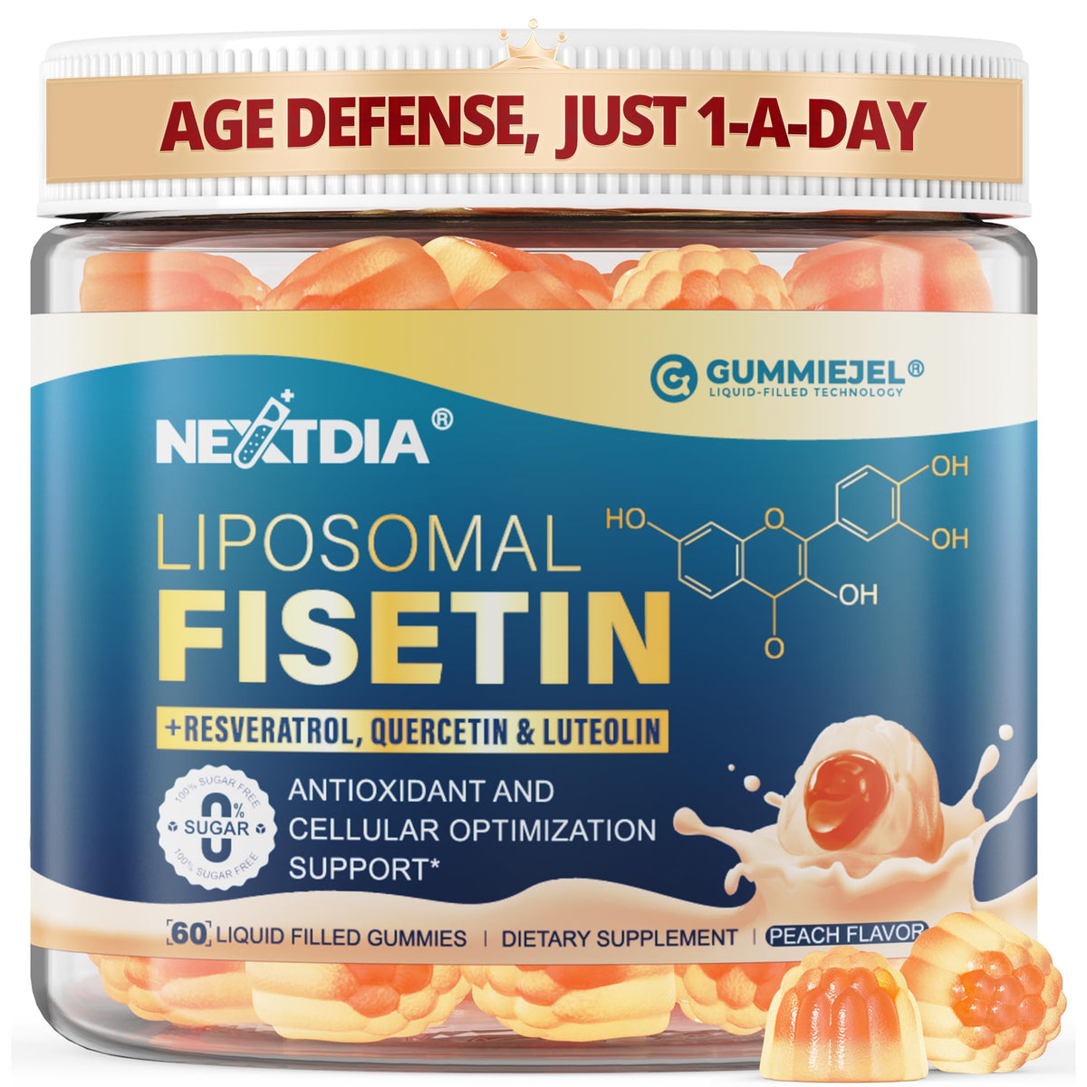 Gummies Nextdia Fisetin 200mg et Resveratrol 500mg en emballage