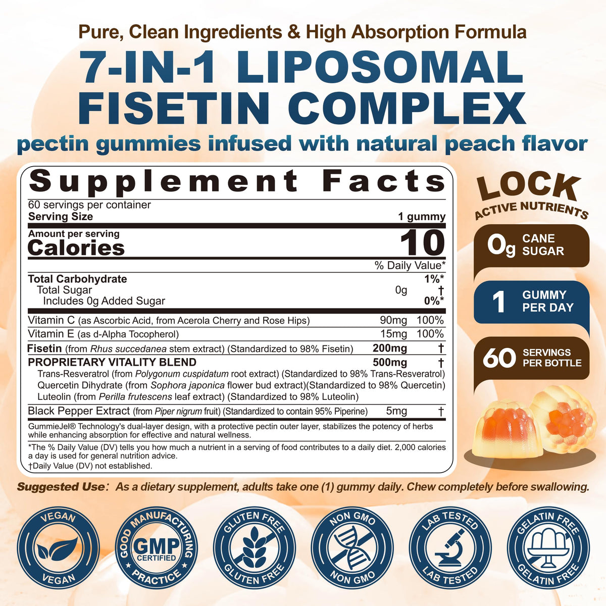 Gummies Nextdia Fisetin 200mg et Resveratrol 500mg vue de face