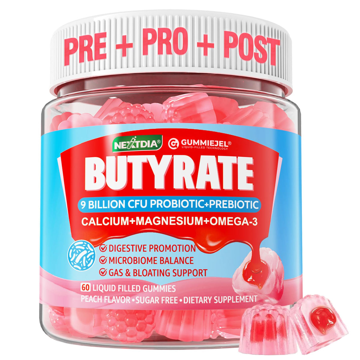 Gummies Nextdia Probiotiques 500mg Omega-3 en vue de face