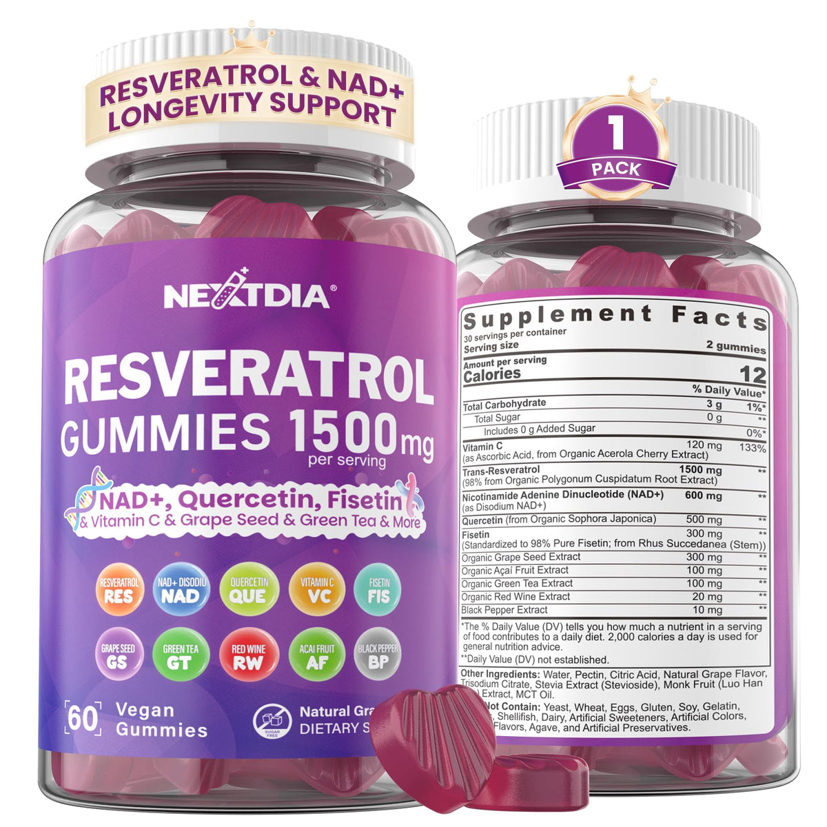 Gummies Nextdia Resvératrol 1500mg avec emballage avant