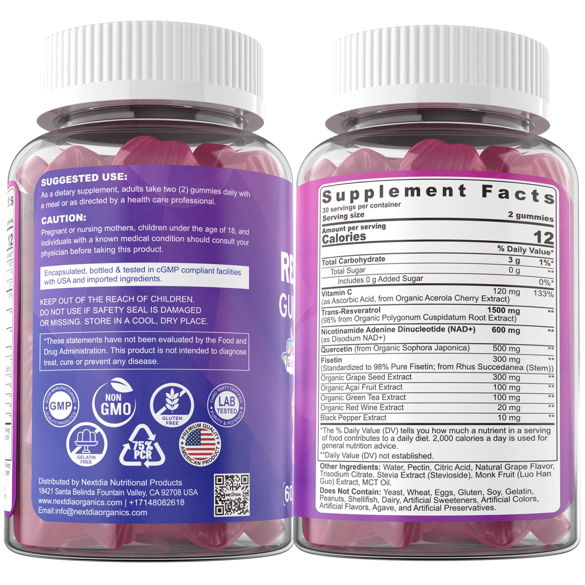 Gummies Nextdia Resvératrol 1500mg avec une bouteille ouverte
