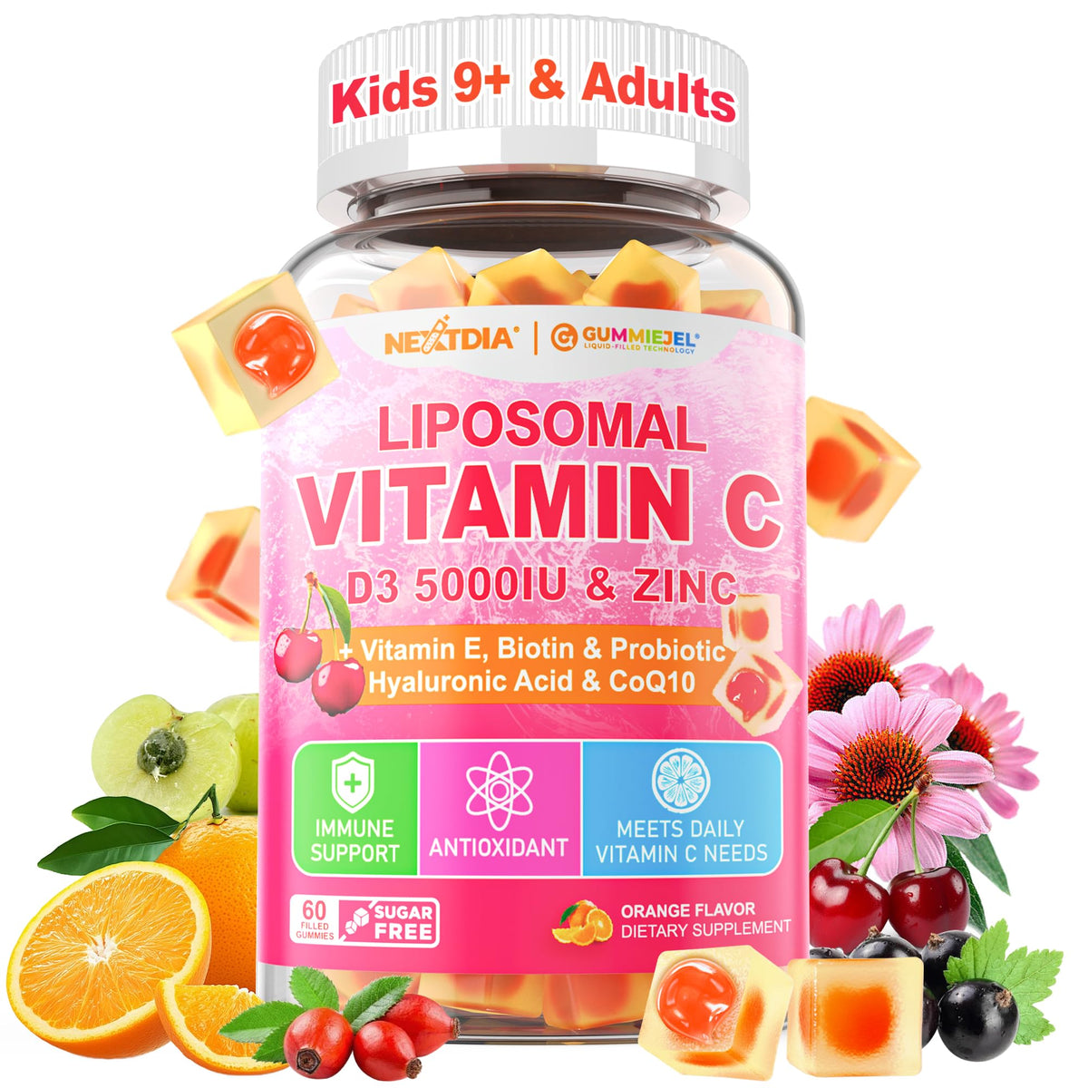 Gummies Nextdia Vitamine C 1000mg D3 5000UI Zinc vue avant