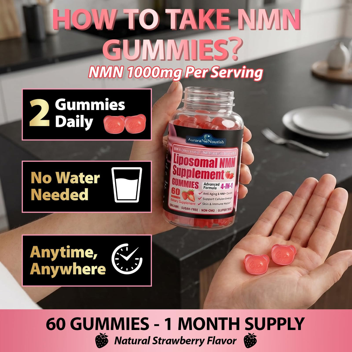 Gummies NMN AuraraNeNourish sur un fond blanc
