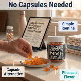 Gummies NMN SHIZAM 1000 mg avec étiquette claire sur la quantité de NMN