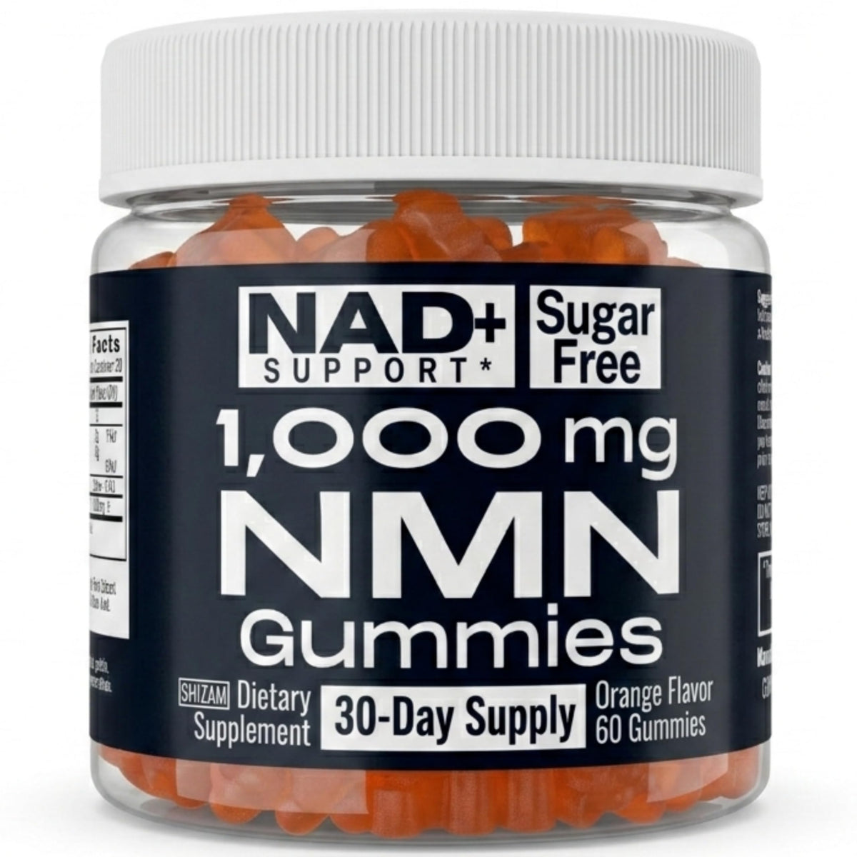 Gummies NMN SHIZAM 1000 mg vue de face avec bouchon ouvert