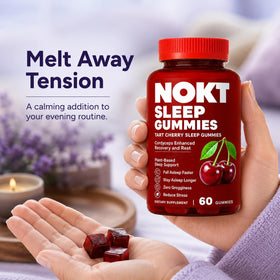 Gummies Nokt Sleep sur une table, ambiance bien-être