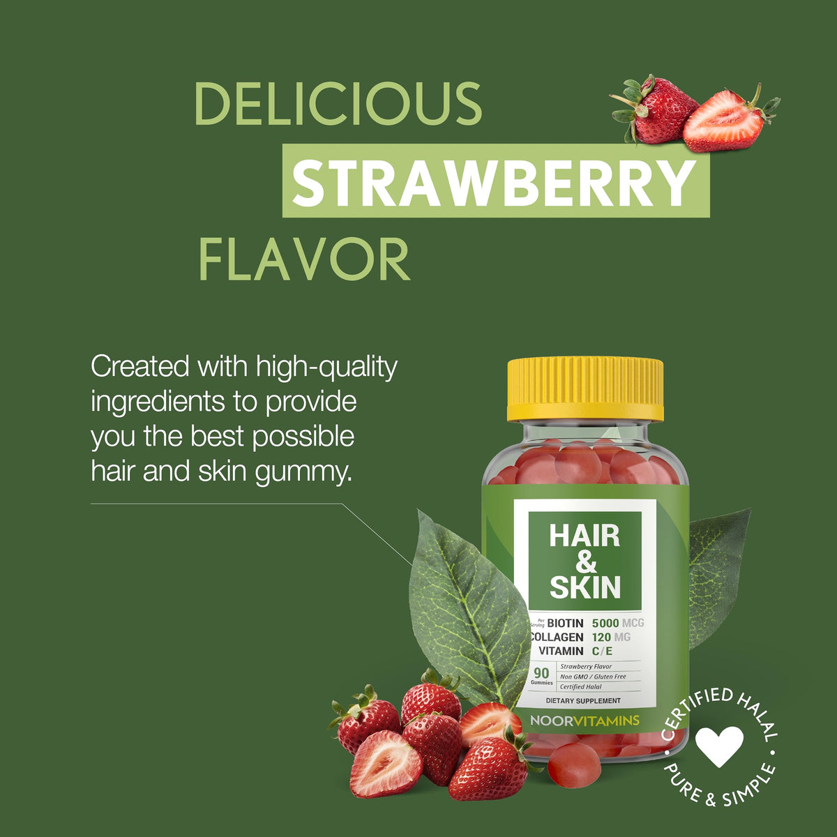 Gummies Noor Vitamins présentés avec des fruits frais