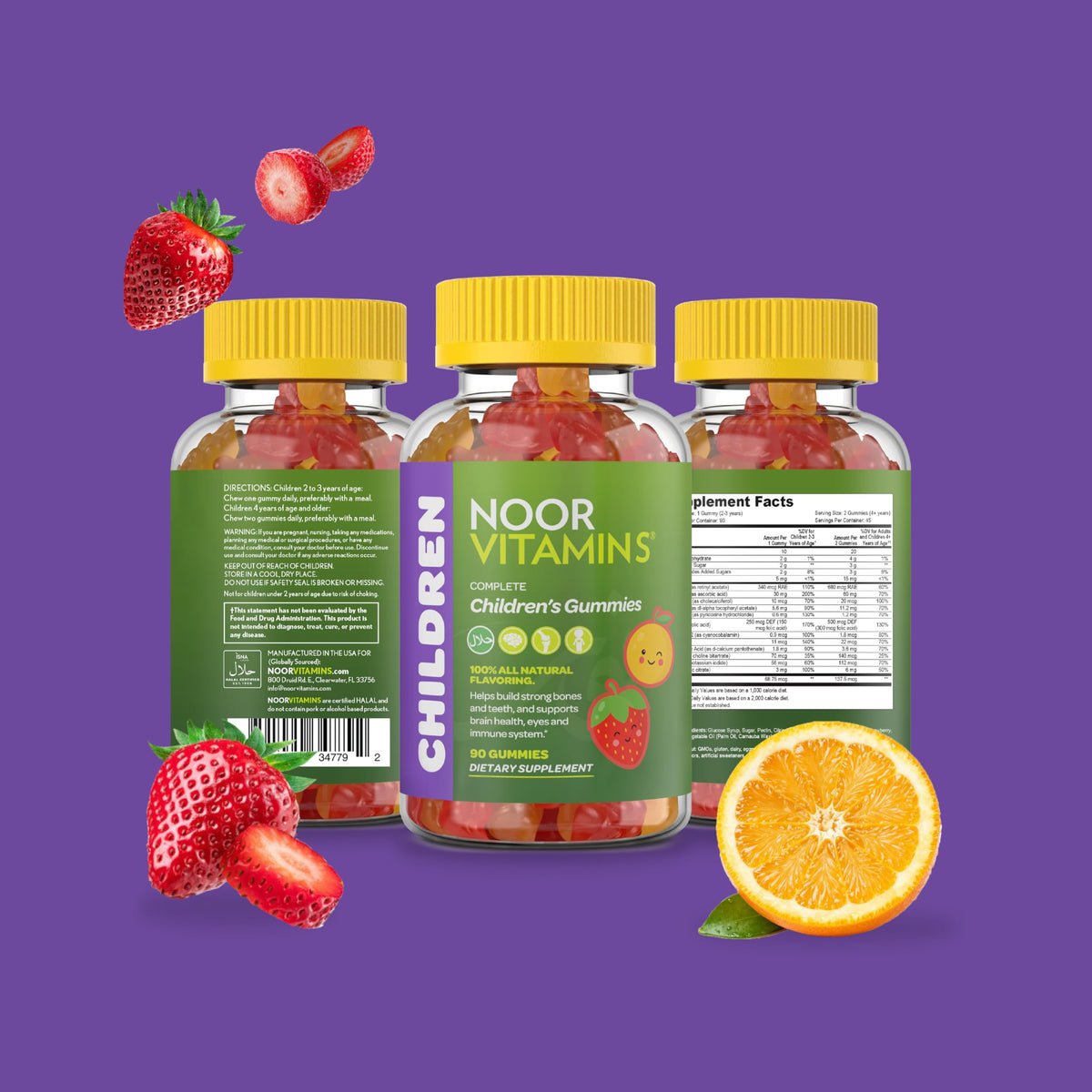 Gummies Noor Vitamins, vue de côté avec dosage recommandé