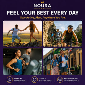 Gummies Noura Labs 1000 mg avec des baies mélangées en arrière-plan