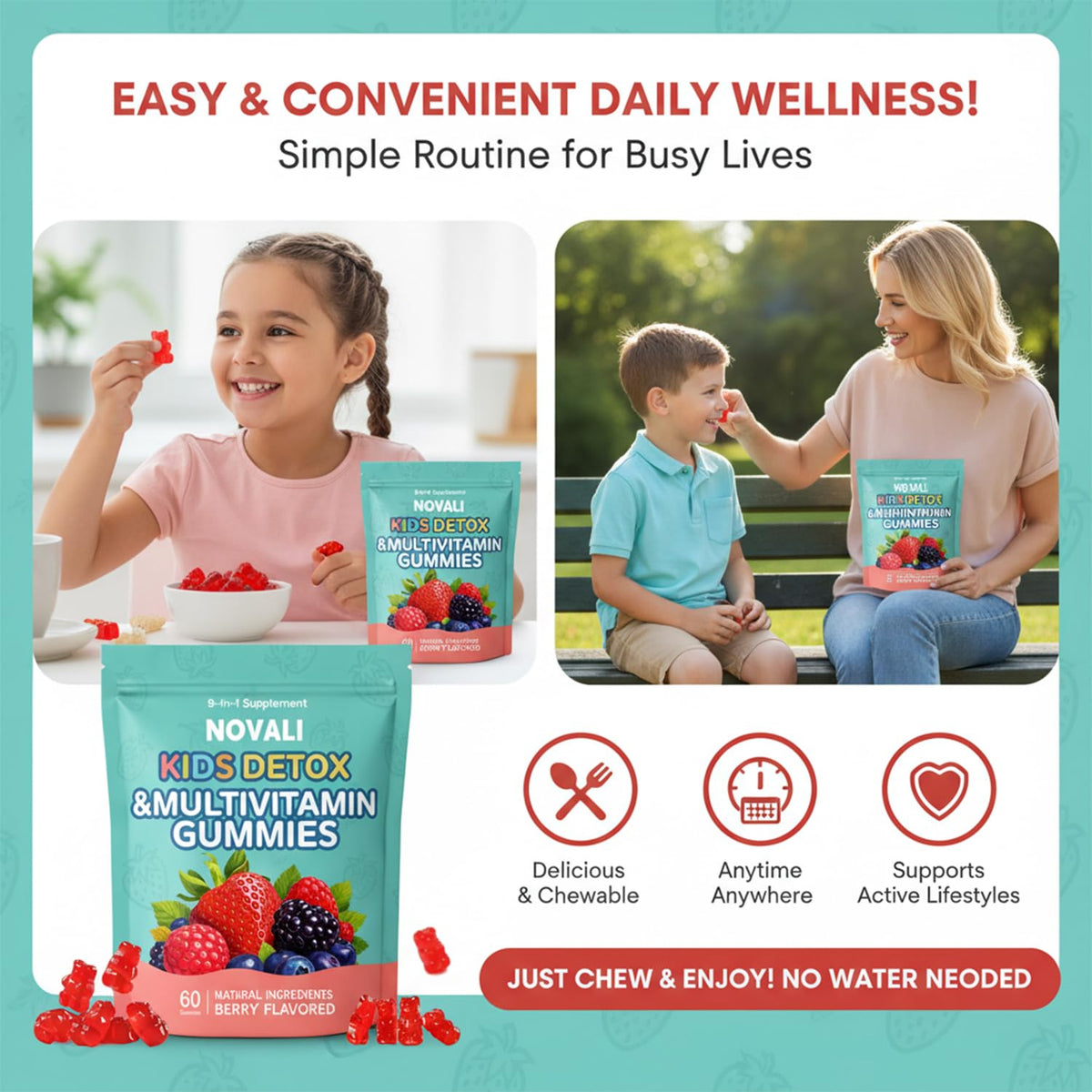 Gummies Novali Health Multivitamines Enfants 9-en-1 avec des fruits