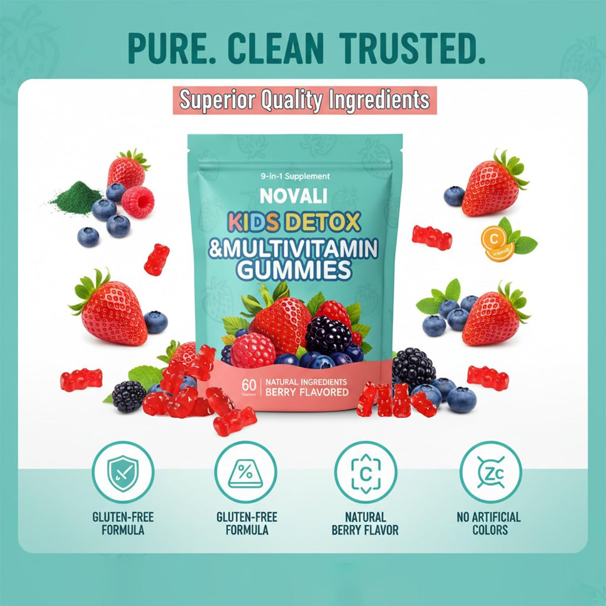 Gummies Novali Health Multivitamines Enfants 9-en-1 dans une main