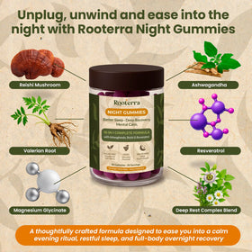 Gummies Nuit Rooterra Inner Bloom, présentation sur une table