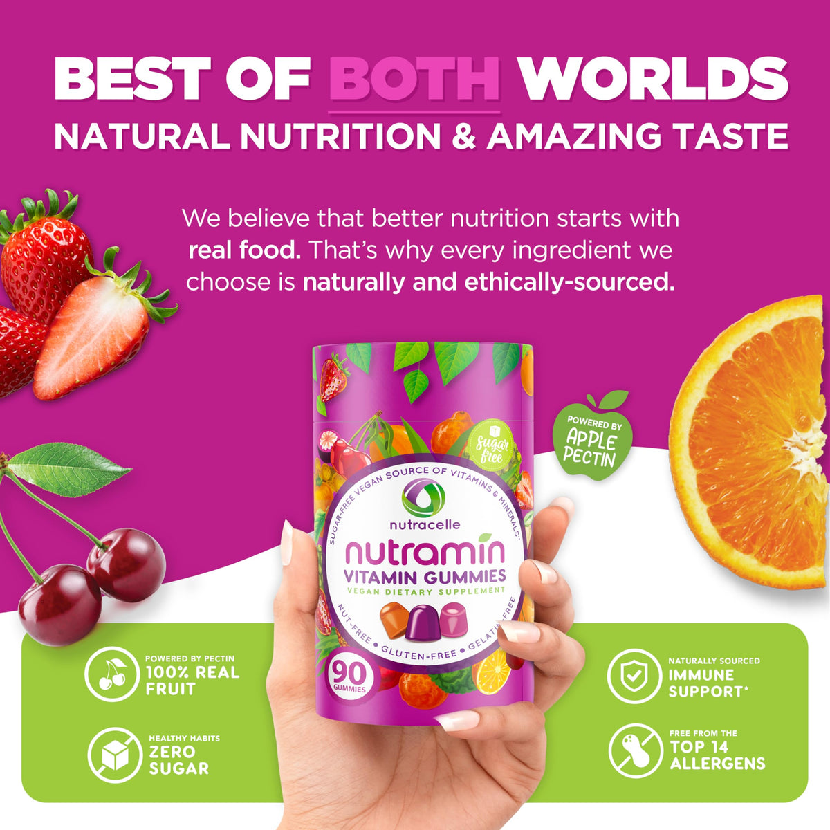 Gummies Nutracelle avec étiquette nutritionnelle visible