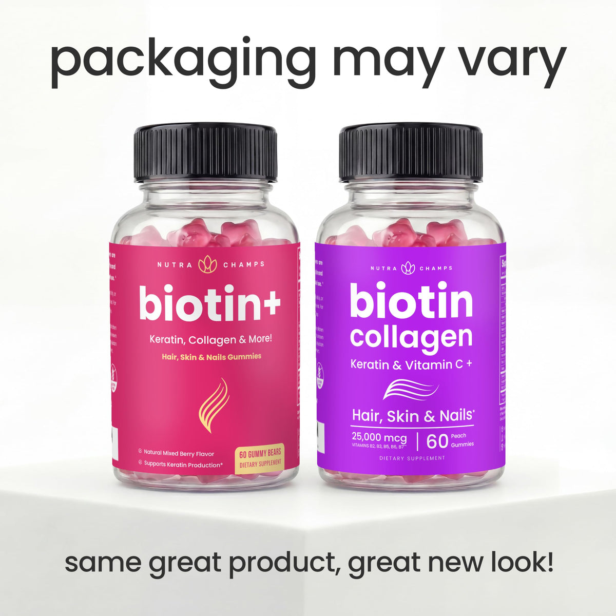 Gummies NutraChamps avec des ingrédients tels que Collagène et Kératine