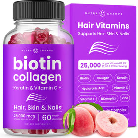 Gummies NutraChamps Biotine 10 000 mcg avec Collagène et Kératine