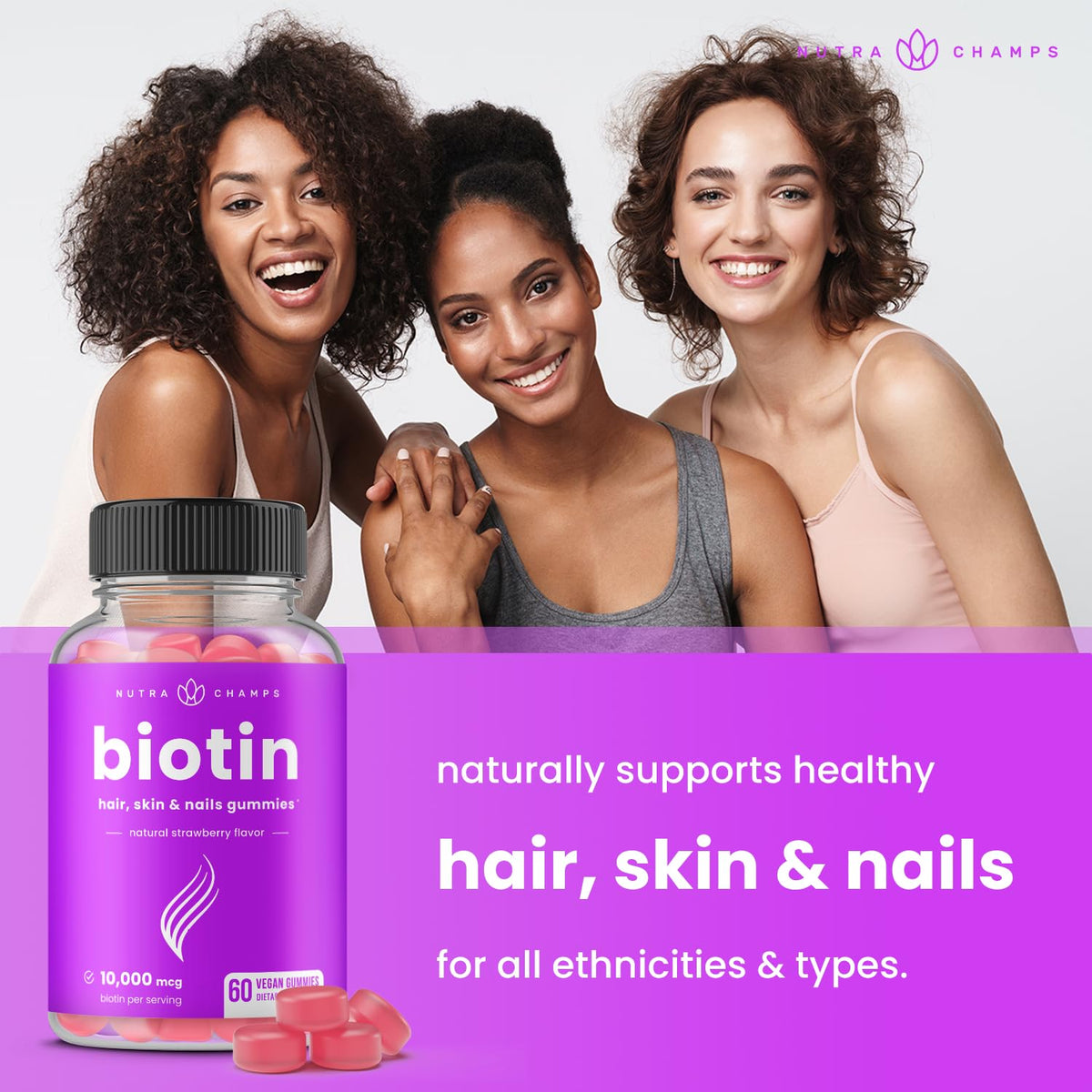 Gummies NutraChamps Biotine prise en main