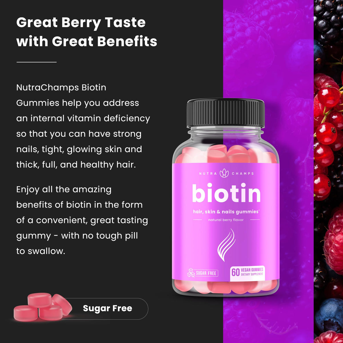 Gummies NutraChamps goût framboise sur une assiette