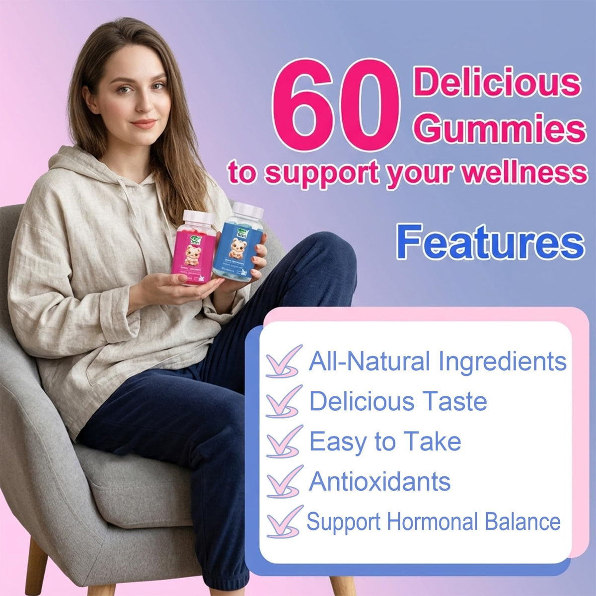 Gummies NutraNourish montrant la texture douce des gummies