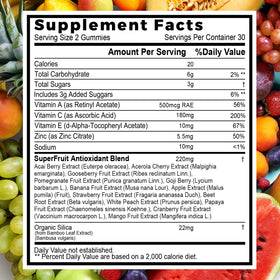 Gummies NutraPath avec fruits et légumes en arrière-plan