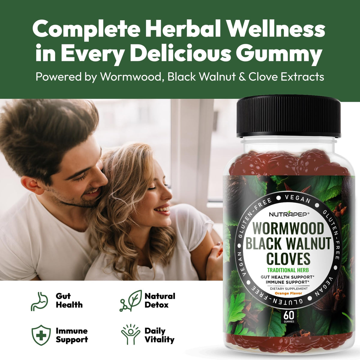 Gummies NutraPep au Verger de Vermouther, Noix Noires et Clous de Girofle, vue de dessus