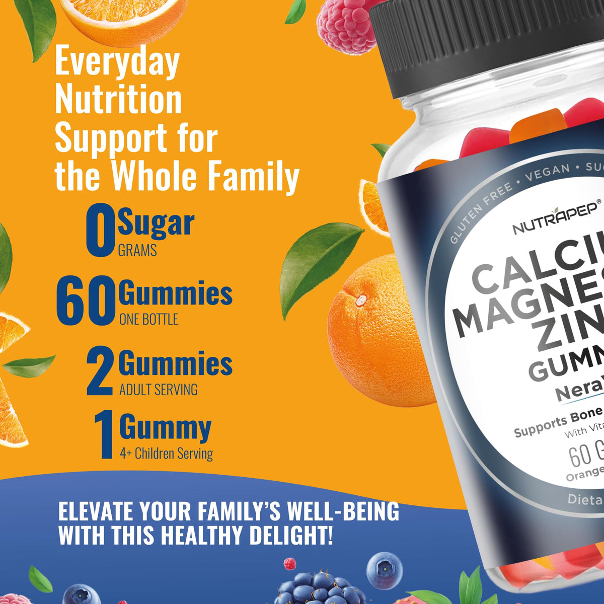 Gummies NutraPep Calcium Magnésium Zinc 200g avec fruits