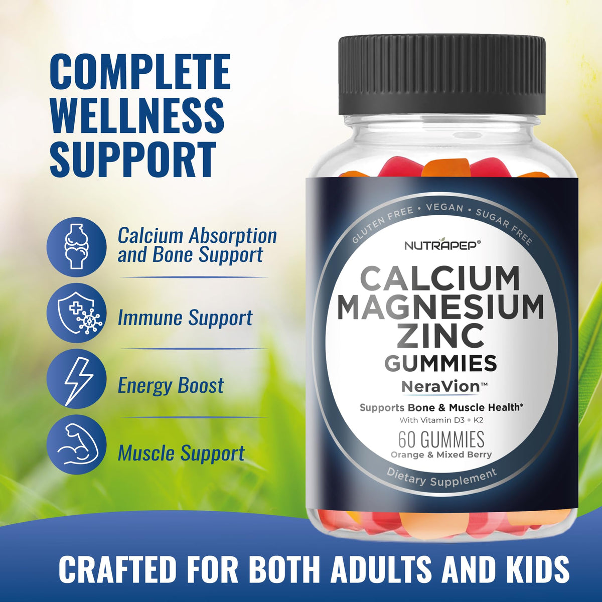 Gummies NutraPep Calcium Magnésium Zinc 200g côté