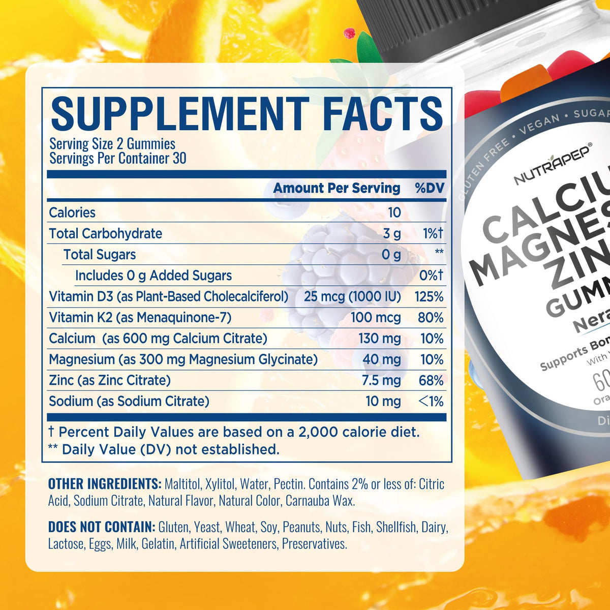 Gummies NutraPep Calcium Magnésium Zinc 200g en portion
