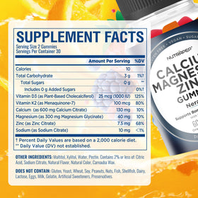 Gummies NutraPep Calcium Magnésium Zinc 200g en portion