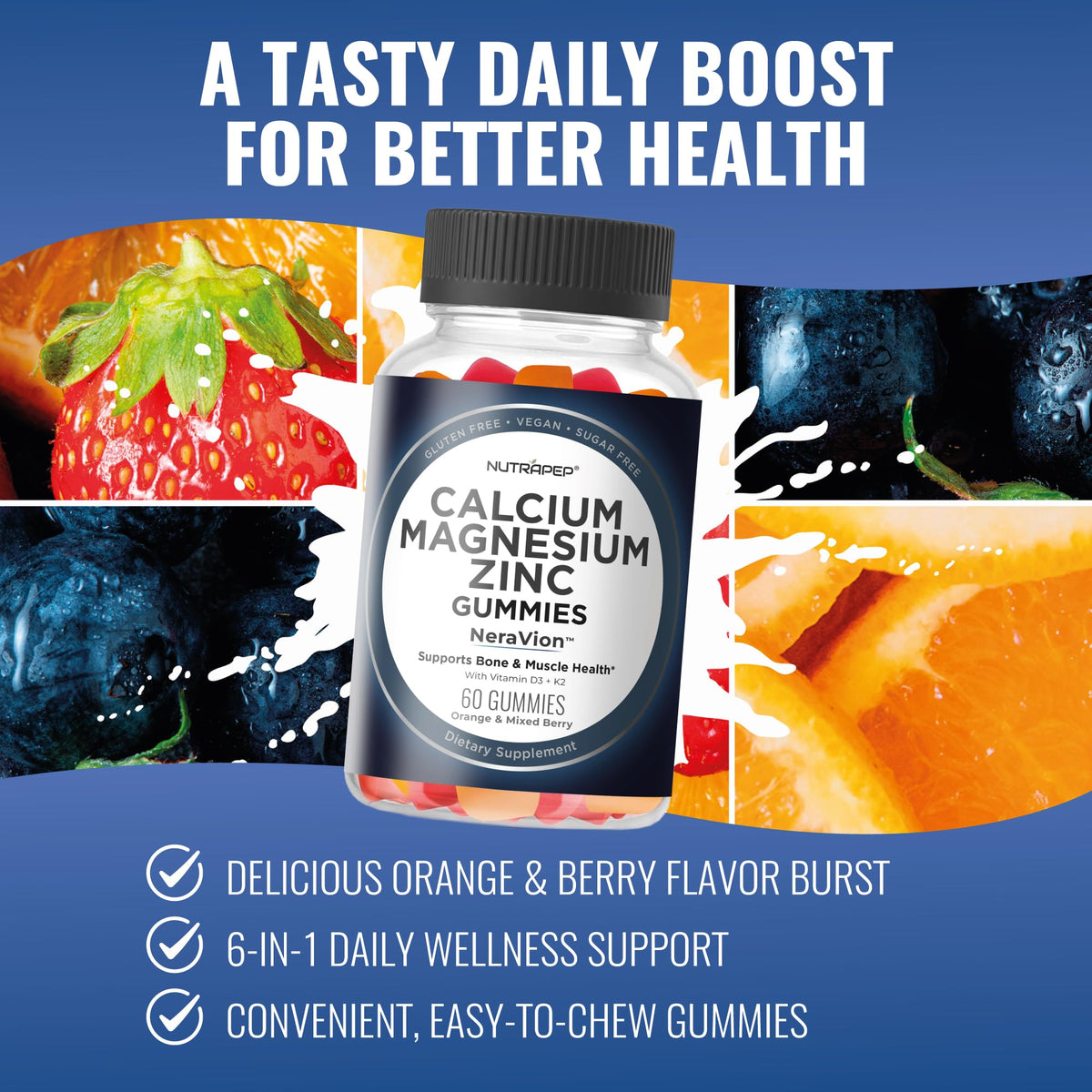 Gummies NutraPep Calcium Magnésium Zinc 200g sur une table