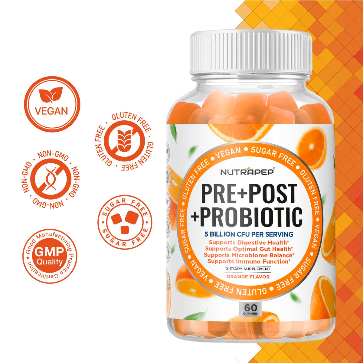 Gummies NutraPep prébiotiques et probiotiques dans leur emballage