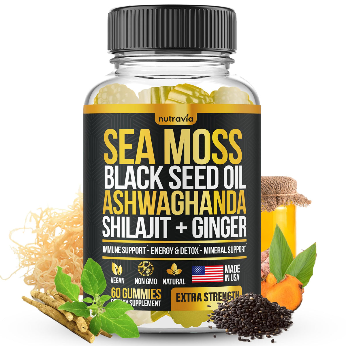 Gummies Nutravia au mousse de mer et huile de graines noires - vue de face