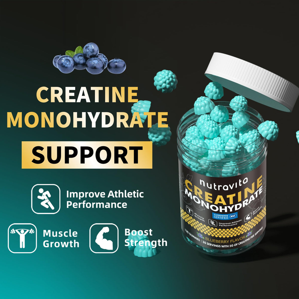 Gummies Nutravita avec le logo sur l'étiquette, vue latérale