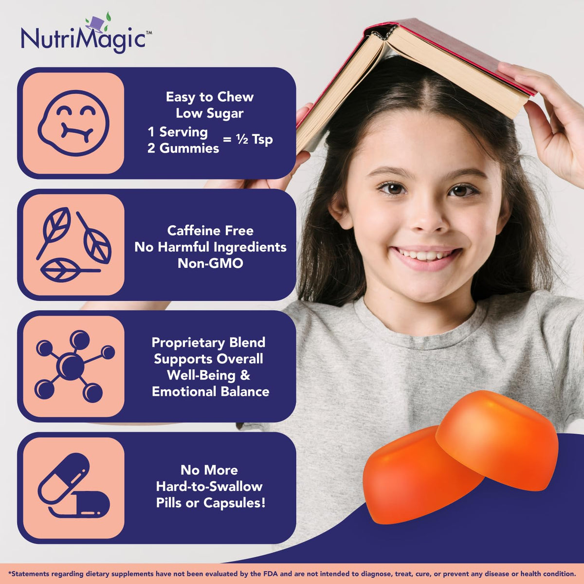 Gummies NutriMagic avec une main d'enfant tenant une gummy
