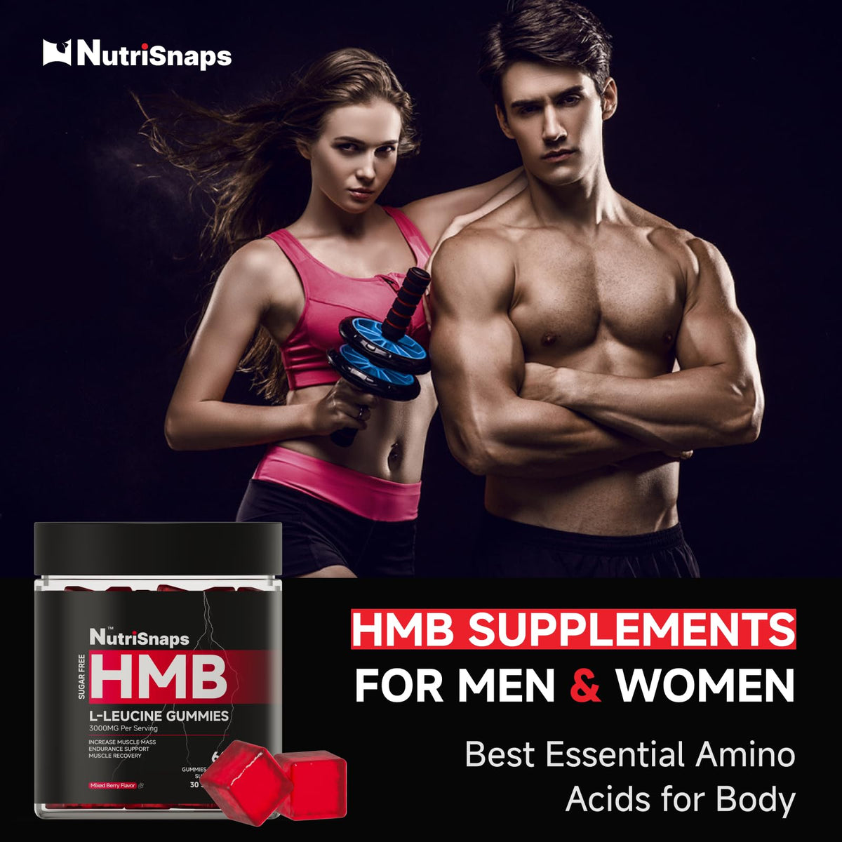 Gummies Nutrisnaps HMB et Leucine à côté d'autres compléments