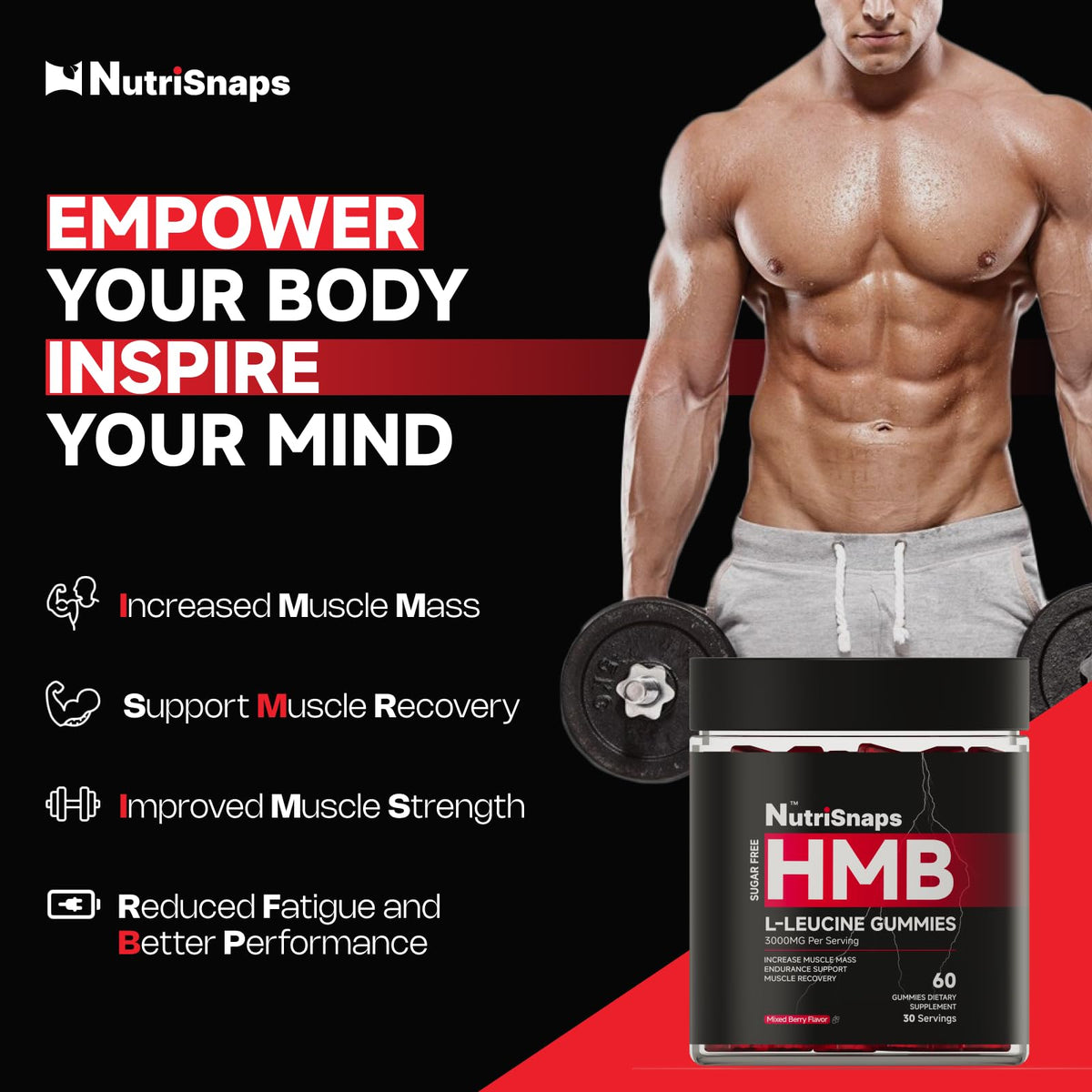 Gummies Nutrisnaps HMB et Leucine avec étiquette détaillée