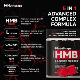 Gummies Nutrisnaps HMB et Leucine sur un fond neutre