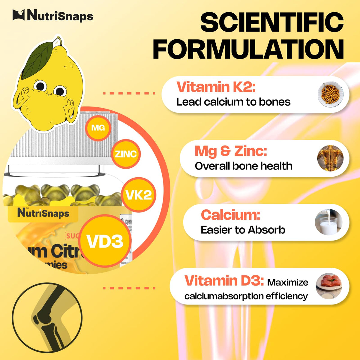 Gummies Nutrisnaps sur une table, goût citron