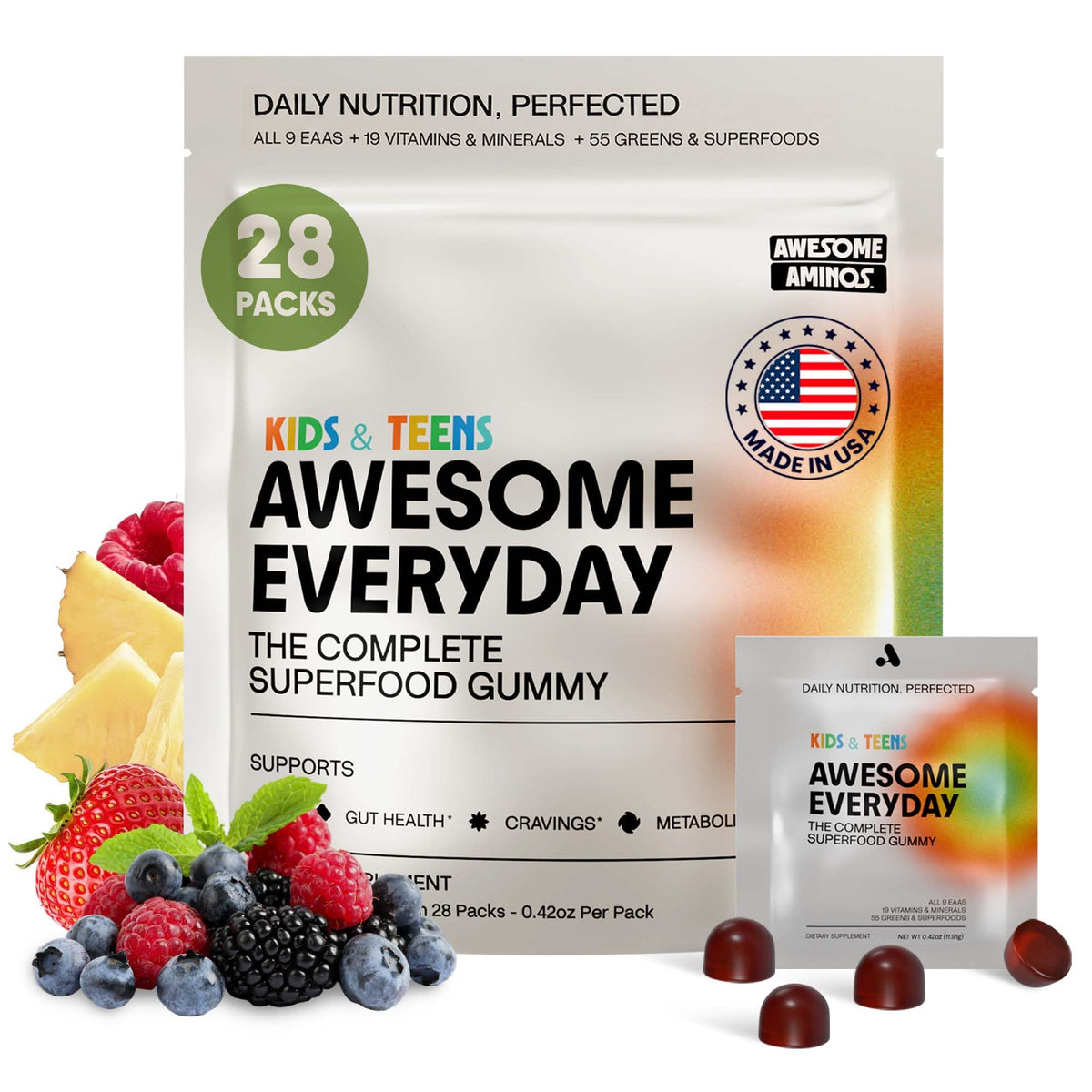 Gummies Nutrition Essentielle Enfants Awesome Aminos vue de face