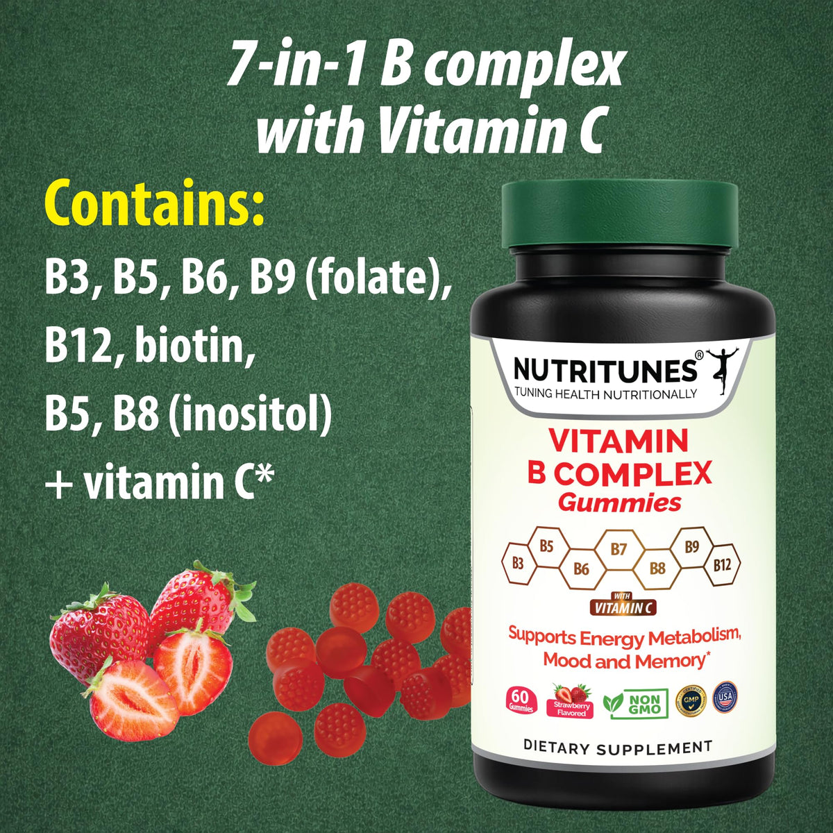 Gummies Nutritunes avec un goût de fraise, vue de côté