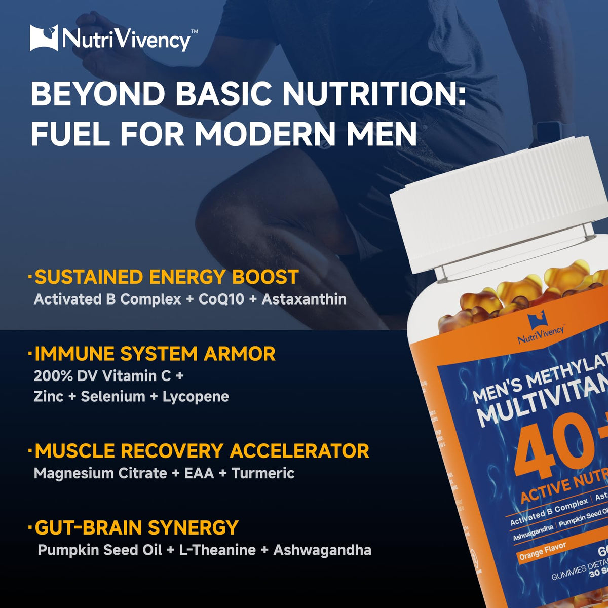 Gummies NutriVivency multivitaminés pour hommes, goût orange naturel