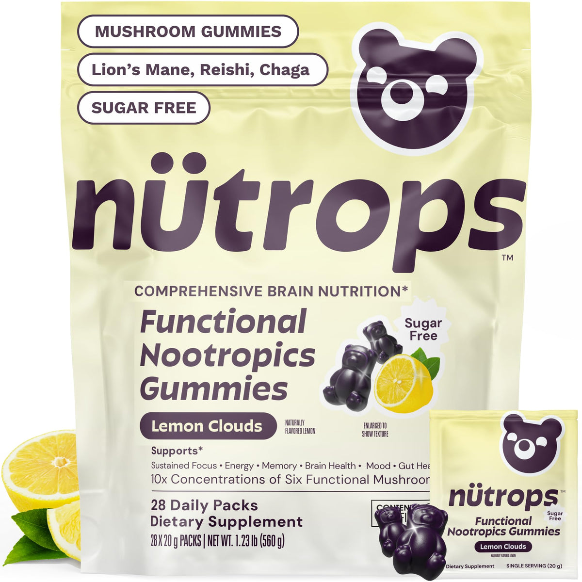 Gummies Nutrops Grüns au citron, paquet de 28 unités